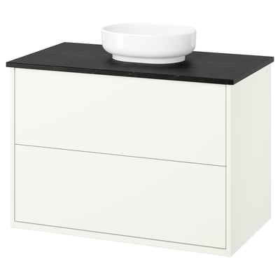 HAVBÄCK / VINDELÄLVEN Meuble sdb avec tiroirs/lavabo, blanc/noir marbré, 37x21 1/2x30 5/8 "