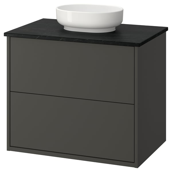 HAVBÄCK / VINDELÄLVEN Meuble sdb avec tiroirs/lavabo, gris foncé/noir marbré, 31x21 1/2x30 5/8 "