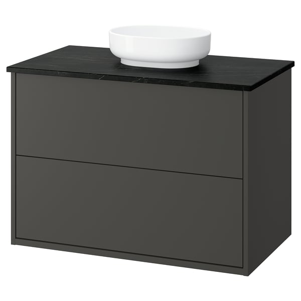 HAVBÄCK / VINDELÄLVEN Meuble sdb avec tiroirs/lavabo, gris foncé/noir marbré, 37x21 1/2x30 5/8 "