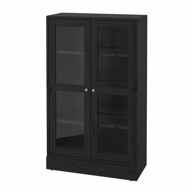 HAVSTA Armoire vitrée avec plinthe, noir/verre clair, 31 7/8x14 5/8x52 3/4 "