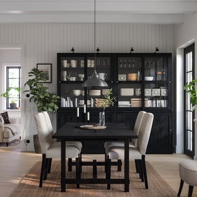 HAVSTA Rangement avec portes vitrées coul, noir, 95 1/4x18 1/2x83 1/2 "