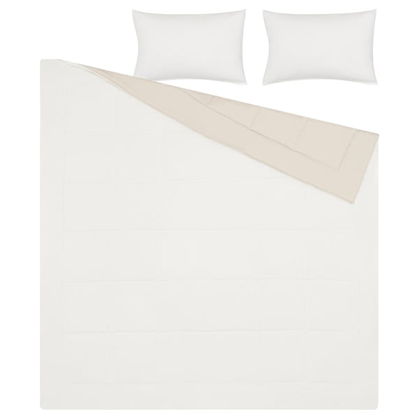 HEDFRYLE Édredon et taie(s) d'oreiller, blanc/beige, 2 places/grand 2 places
