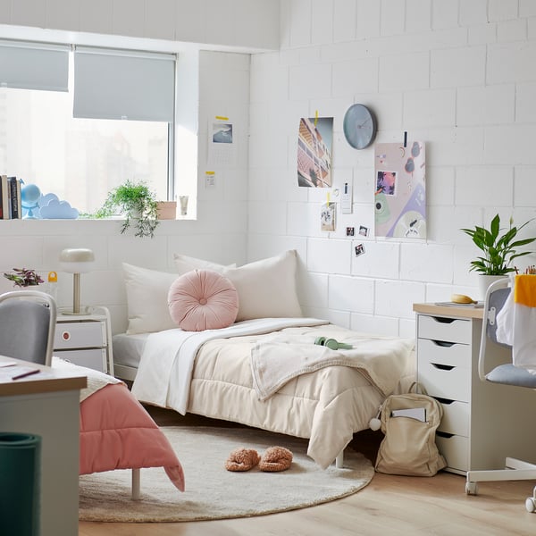 HEDFRYLE Édredon et taie(s) d'oreiller, blanc/beige, Lit 1 place, très grand