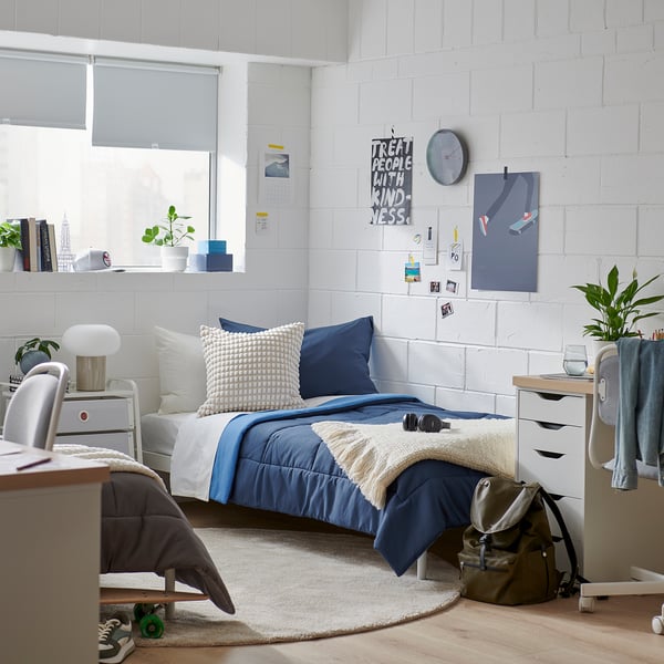 HEDFRYLE Édredon et taie(s) d'oreiller, bleu, Lit 1 place, très grand