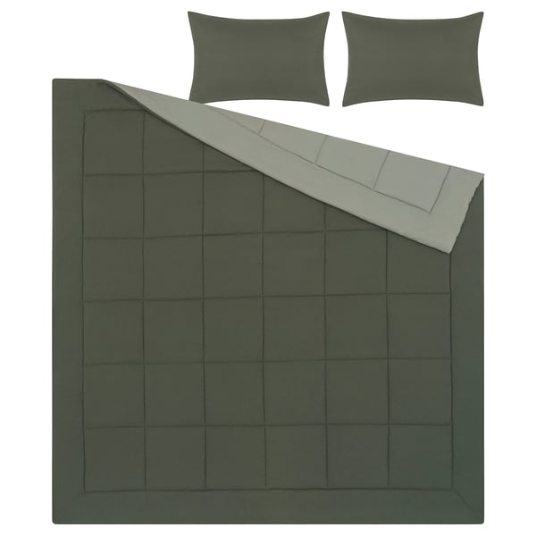 HEDFRYLE Édredon et taie(s) d'oreiller, vert, 2 places/grand 2 places