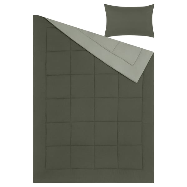 HEDFRYLE Édredon et taie(s) d'oreiller, vert, Lit 1 place, très grand