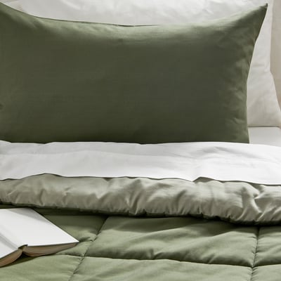 HEDFRYLE Édredon et taie(s) d'oreiller, vert, Lit 1 place, très grand