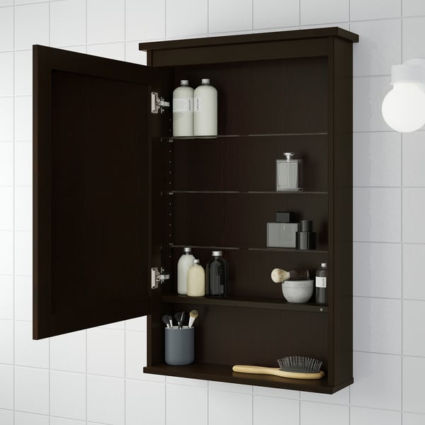 HEMNES Armoire à pharmacie 1 porte, brunnoir, 63x16x98cm. Site 