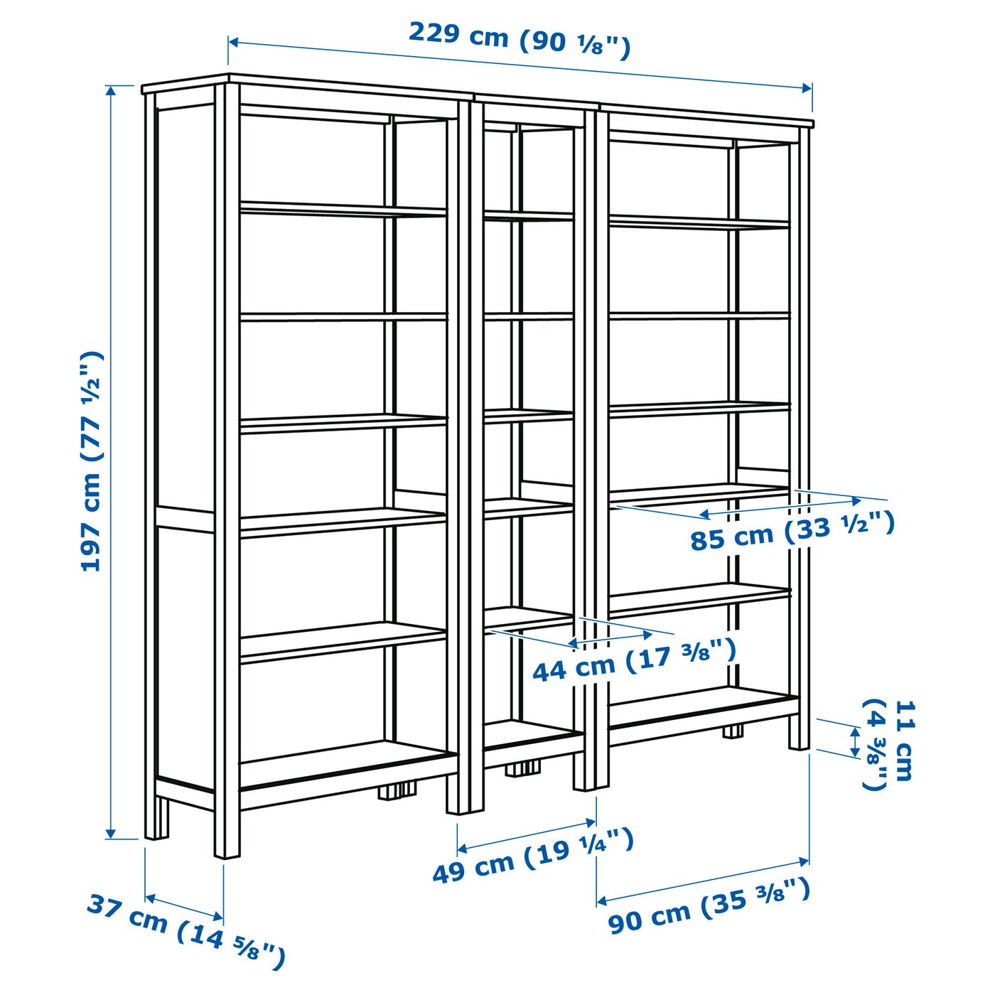 2 étagères Murales IKEA HEMMS En Bois Massif - Dimensions 130x35x120 Cm, Occasion, Bibliothèque Ou Rangement