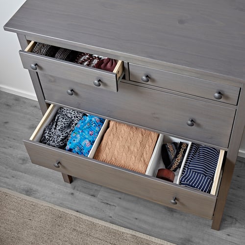 HEMNES Commode à 6 tiroirs, gris foncé teinté, 108x131 cm (421/2x515/8
