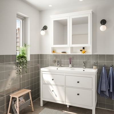HEMNES Meuble-lavabo à tiroirs, blanc, 48x32 3/8 "
