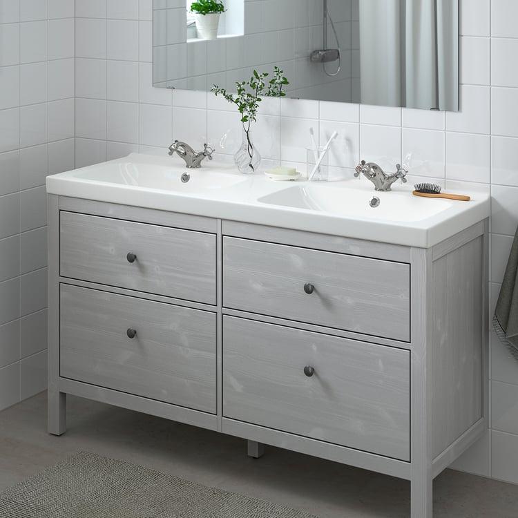 HEMNES / ODENSVIK Meuble pour lavabo, 4 tiroirs, gris/mitigeur lavabo