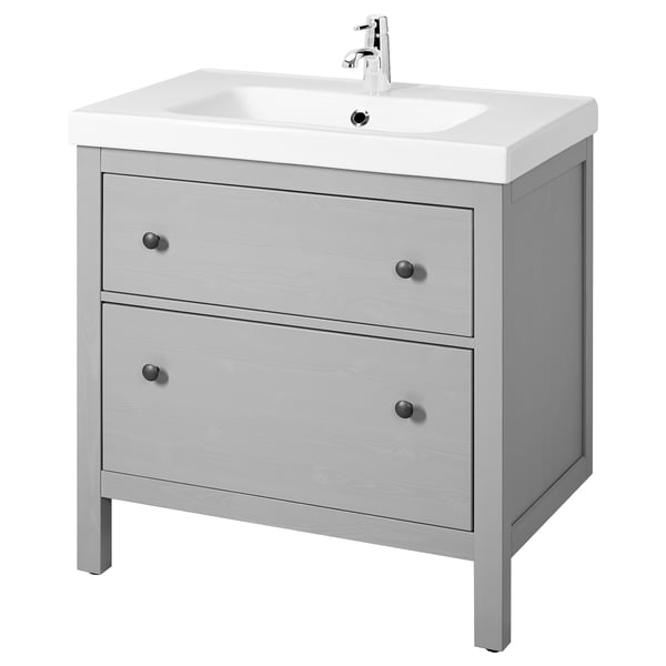 Meuble Pour Lavabo 2 Tiroirs Hemnes Odensvik Gris