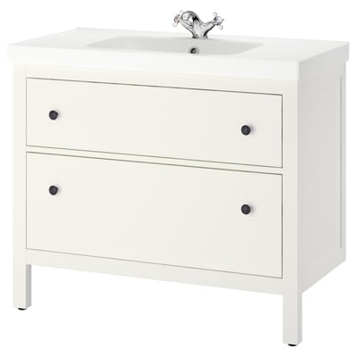HEMNES / ORRSJÖN Meuble à tiroirs/lavabo/mitigeur, blanc, 37x21 3/4x34 7/8 "