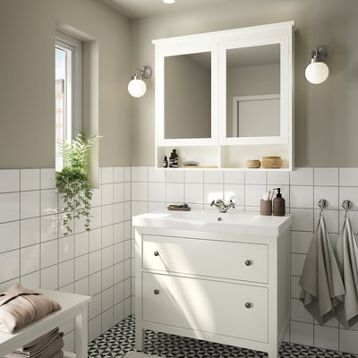 HEMNES / ORRSJÖN Meuble à tiroirs/lavabo/mitigeur, blanc, 37x21 3/4x34 7/8 "