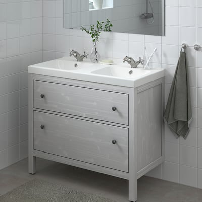 HEMNES / ORRSJÖN Meuble à tiroirs/lavabo/mitigeur, gris, 37x21 3/4x34 7/8 "