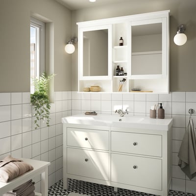 HEMNES / ORRSJÖN Meuble sdb avec tiroirs/lavabo, blanc, 49x21 3/4x34 7/8 "