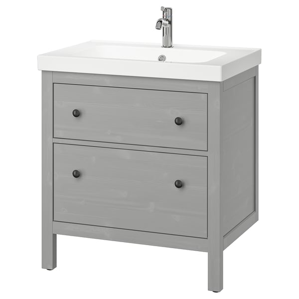 HEMNES / ORRSJÖN Meuble sdb avec tiroirs/lavabo, gris, 31x21 3/4x34 7/8 "