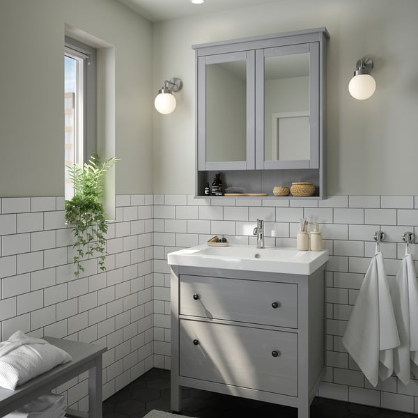 HEMNES / ORRSJÖN Meuble sdb avec tiroirs/lavabo, gris, 31x21 3/4x34 7/8 "