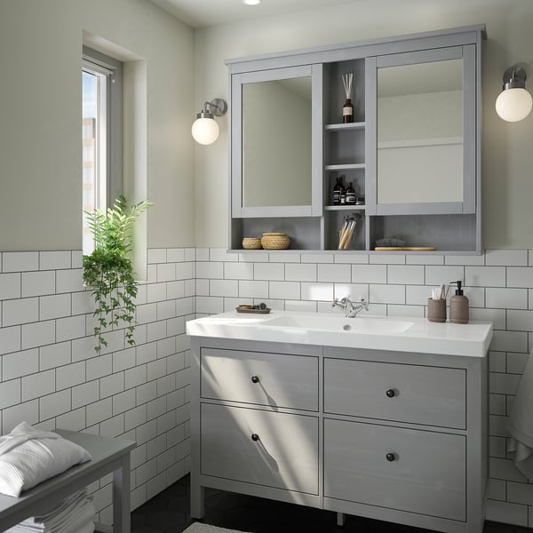 HEMNES / ORRSJÖN Meuble sdb avec tiroirs/lavabo, gris, 49x21 3/4x34 7/8 "