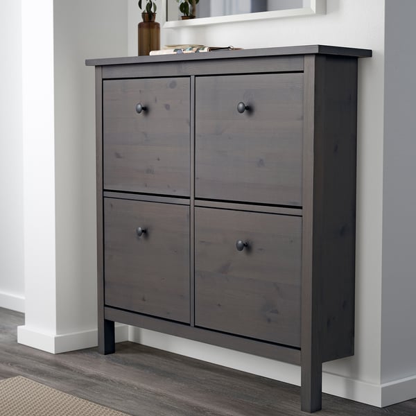 HEMNES Range-chaussures à 4 casiers, gris foncé teinté ...
