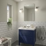HEMNES / RUTSJÖN Meuble à tiroirs/lavabo/mitigeur, bleu, 31 3/8x21 7/8x37 "