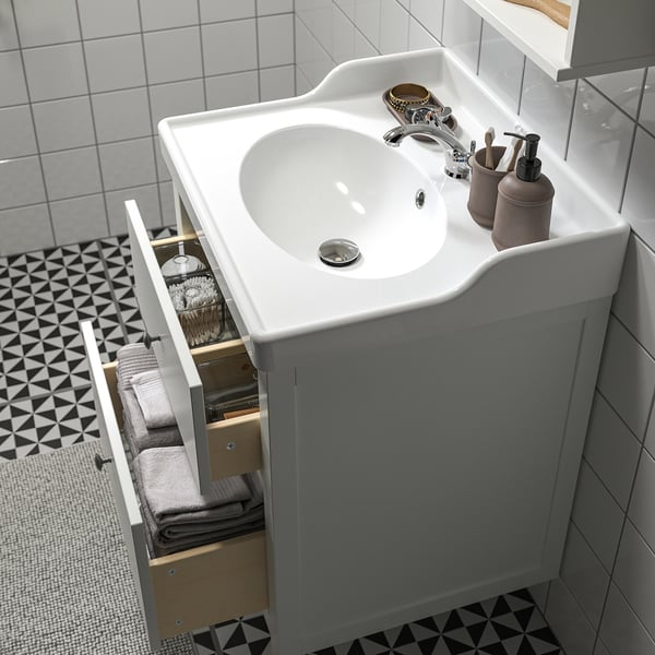 HEMNES / RUTSJÖN Meuble sdb avec tiroirs/lavabo, blanc, 25 1/4x21 7/8x37 "