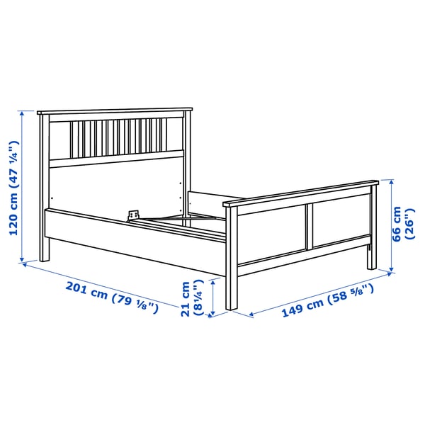HEMNES Structure de lit avec matelas, teinté blanc/Valevåg mi-ferme, Deux places
