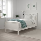 HEMNES Structure de lit avec matelas, teinté blanc/Valevåg mi-ferme, 1 place