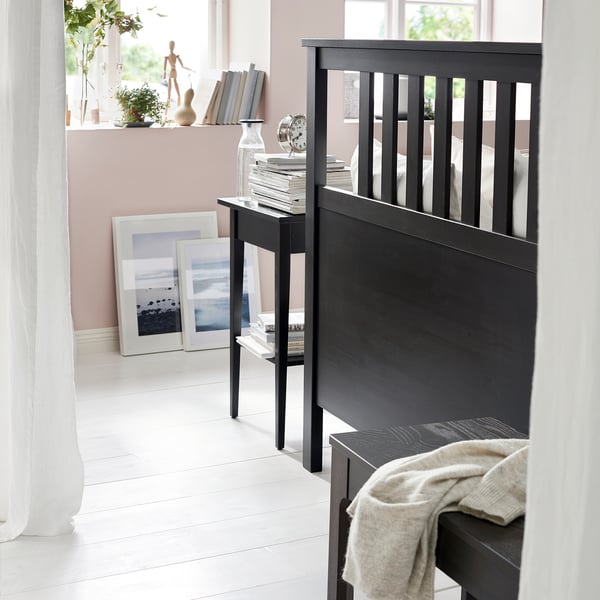 HEMNES Structure de lit, brun-noir/Lyngör gris foncé, Très grand 2 places