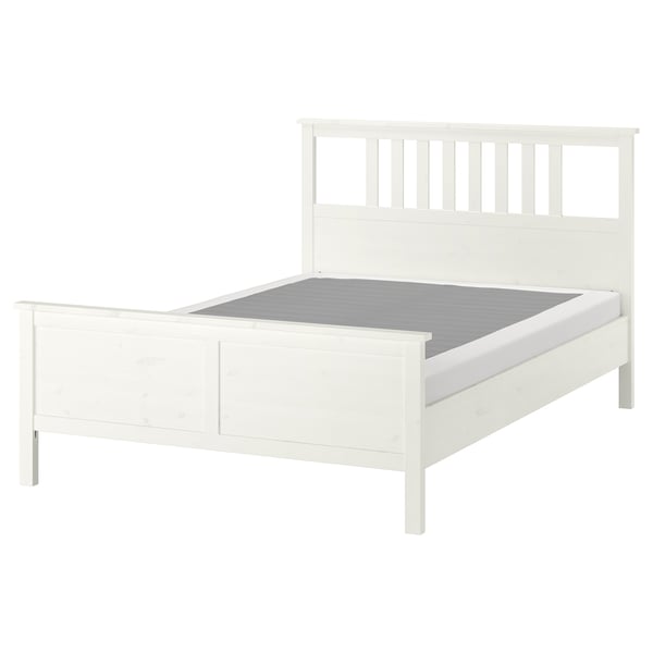 HEMNES Structure de lit, teinté blanc/Lyngör blanc, Grand 2 places
