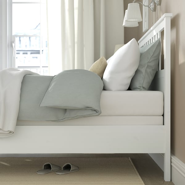 HEMNES Structure de lit, teinté blanc/Lyngör blanc, Grand 2 places