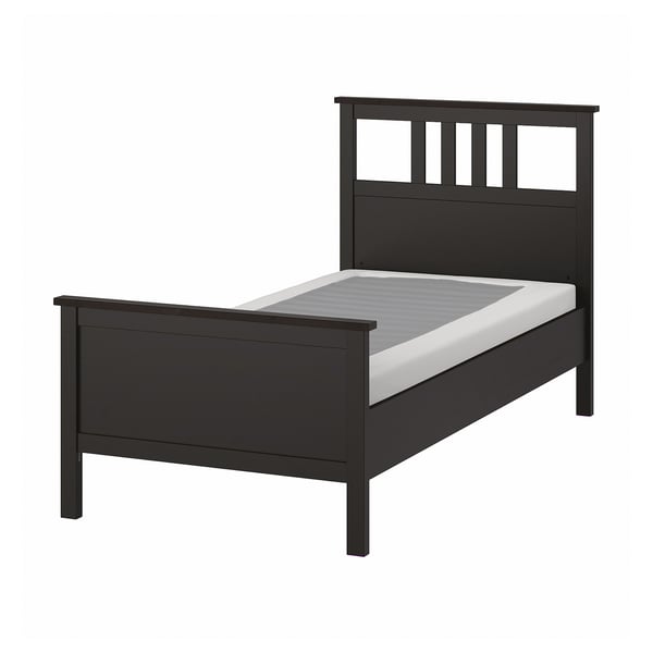 HEMNES Structure lit, brun-noir/Lyngör blanc, 1 place