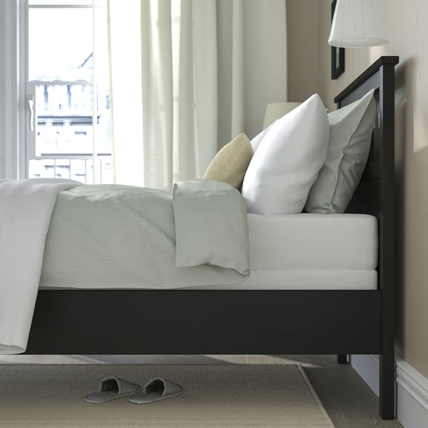 HEMNES Structure lit, brun-noir/Lyngör blanc, 1 place