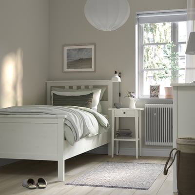 HEMNES Structure lit, teinté blanc/Lyngör blanc, 1 place