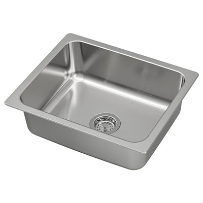 HILLESJÖN Évier à encastrer, 1 bac, acier inox, 22x18 1/8 "