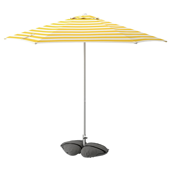 HÖGÖN / IGGÖN Parasol avec pied, blanc cassé jaune vif/rayé gris foncé, 106 1/4 "