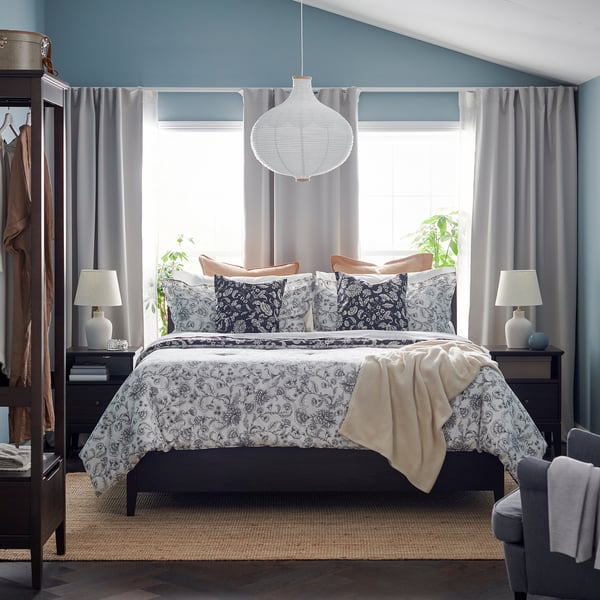 IDALINNEA Ensemble couette et oreillers, blanc/gris, 2 places/grand 2 places