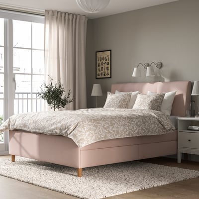 IDANÄS Lit matelassé à rangement intégré, Gunnared rose clair, Grand 2 places