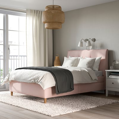 IDANÄS Lit matelassé à rangement intégré, Gunnared rose clair, 2 places