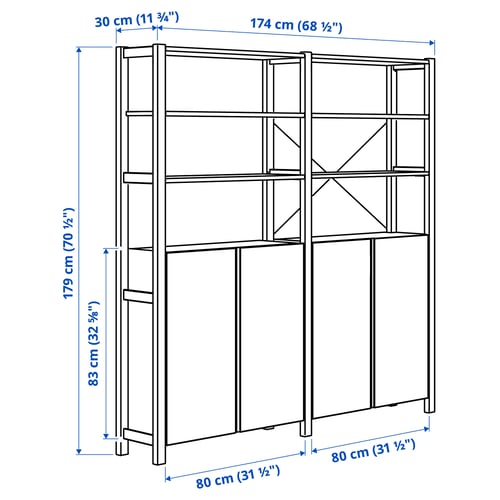 IVAR 2 sections/tablettes/armoire, pin, 68 1/2x11 3/4x70 1/2 "