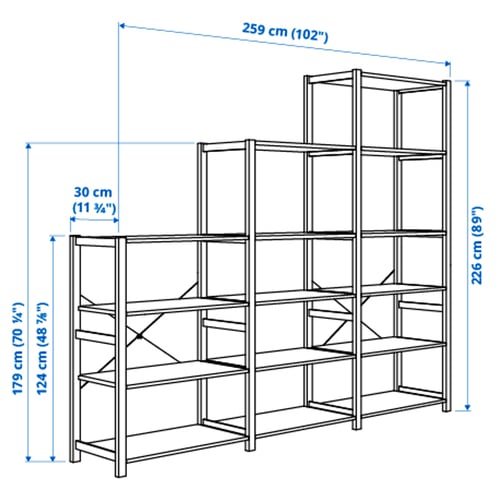 IVAR 3 sections/étagères, pin, 102x11 3/4x89 "