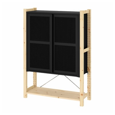IVAR Rangement à portes, pin/noir filet, 35x11 3/4x48 7/8 "