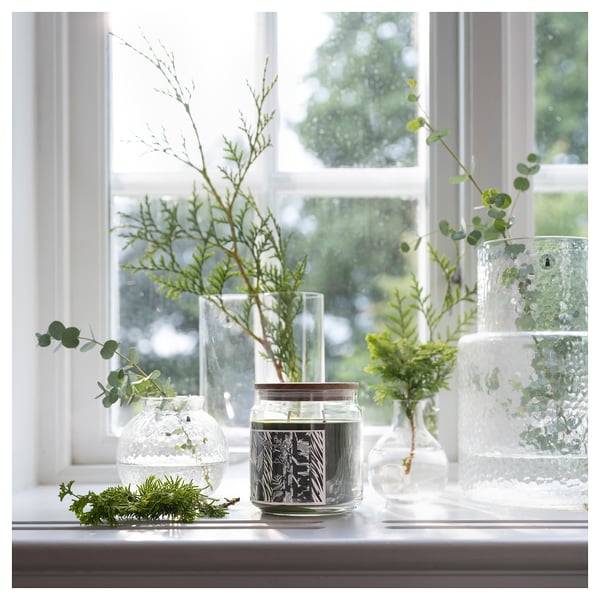 JÄMTSKOGEN Bougie parfumée verre+couv/2 mèches, cyprès et eucalyptus/vert foncé, 70 hr
