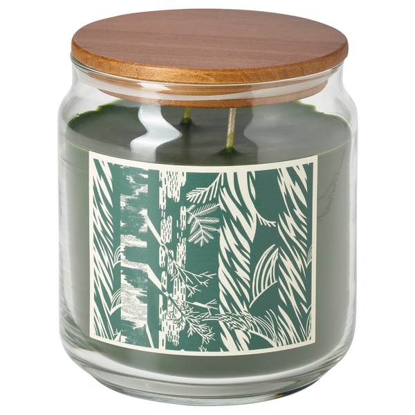 JÄMTSKOGEN Bougie parfumée verre+couv/2 mèches, cyprès et eucalyptus/vert foncé, 70 hr