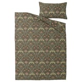 KÄRRDUNÖRT Housse de couette et taie(s), vert foncé/multicolore, 1 place