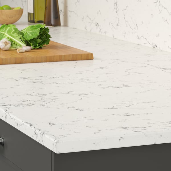 KASKER Comptoir sur mesure, blanc cassé effet marbre gris/quartz, 3/4 "
