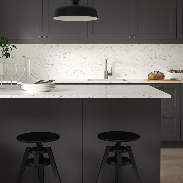 KASKER Comptoir sur mesure, blanc cassé effet marbre gris/quartz, 3/4 "