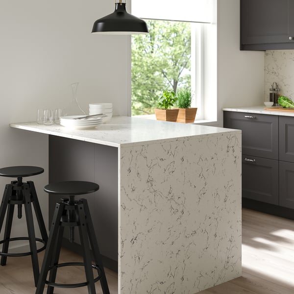 KASKER Comptoir sur mesure, blanc cassé effet marbre gris/quartz, 3/4 "