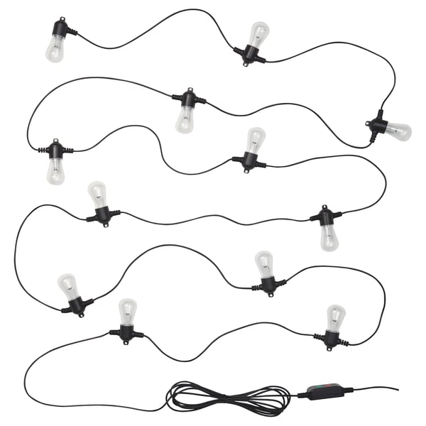 KASTTÅG Guirlande lumineuse à DEL 12 amp, noir/extérieur